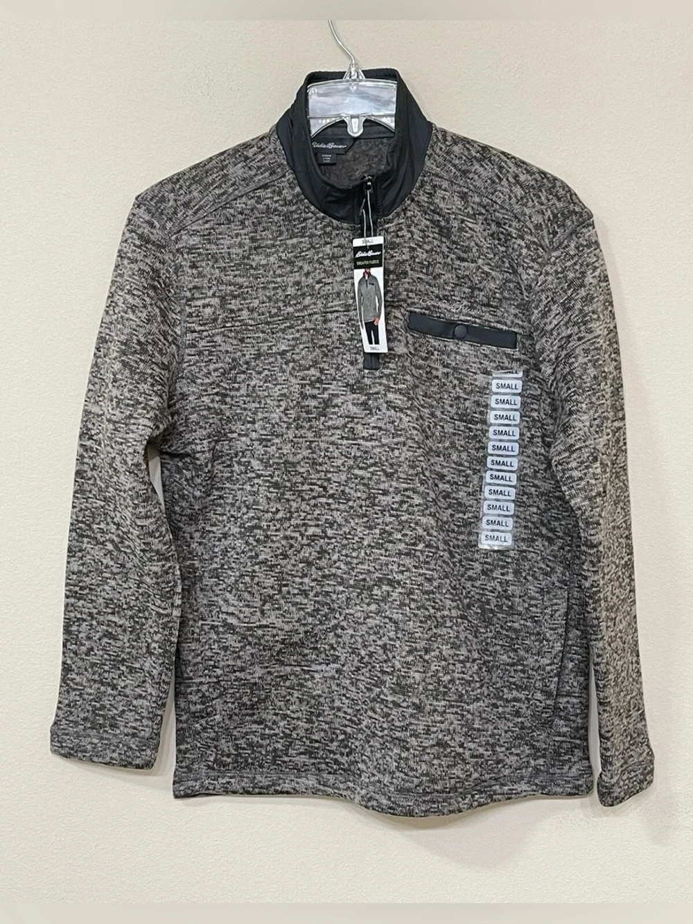 Eddie Bauer Men’s Heather Gray 1/4 Zip Long Sleeve Pullover Fleece Sweater s S
